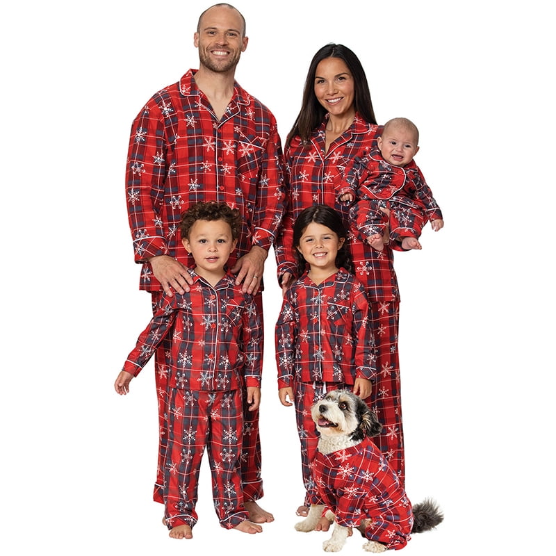 wybzd Christmas Family Matching Pajamas Set Snowflake Plaid Print Long ...