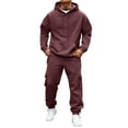 thumbnail image 2 of Dwelliawo Men's Tracksuit 2 Piece Hoodie and Sweatpants Solid Color Sweat Hoodie Jogging Athletic Pants Set Fleece Fall Suits with Pockets Wine L, 2 of 8
