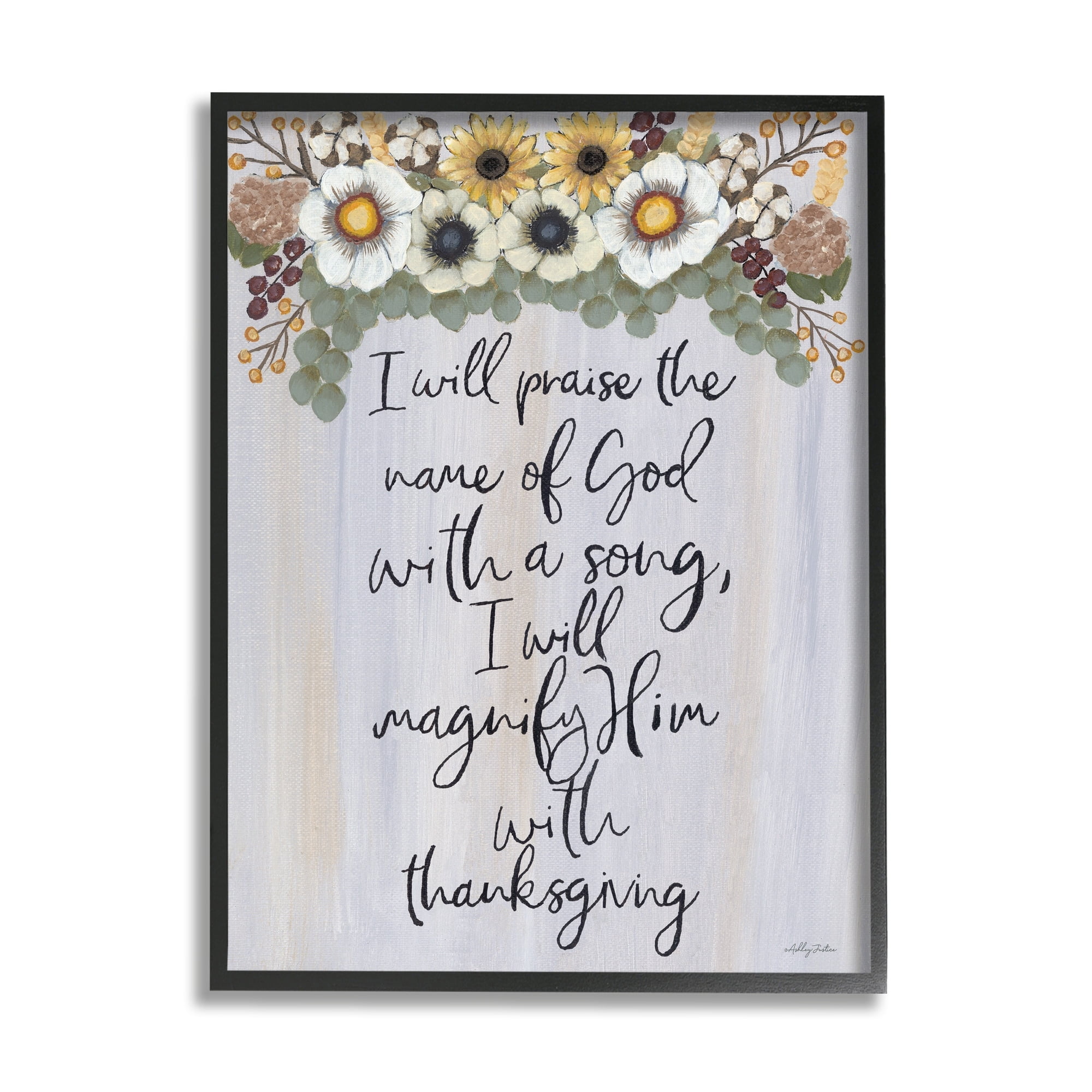 Stupell Industries Praise Name of God Sentiment Autumn Flowers, 11 x 14,Design by Ashley Justice