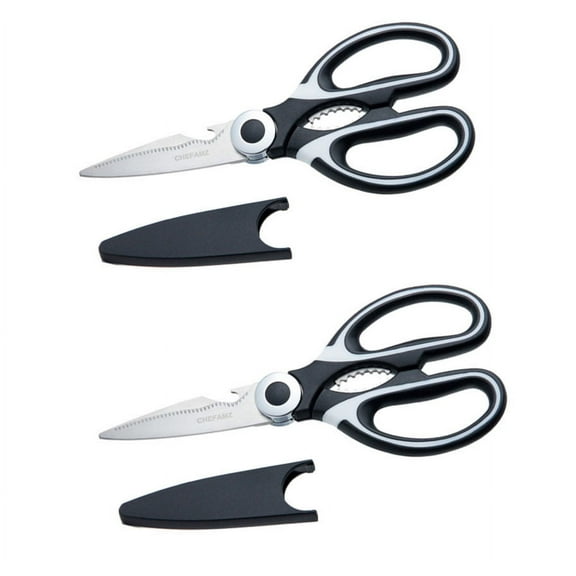 Kitchen Scissors with Cover, Heavy Duty Kitchen Shears, Multi-Purpose Ultra-Sharp Shears for Chicken, Poultry, Fish, Meat, Vegetables, Herbs,Nuts Cracker,and BBQ (2 Pack)