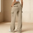 thumbnail image 6 of ZHYou Cargo Sweatpants for Women,High Waist,Elastic Waistband,Side Pockets,Wide Leg Joggers,Beige,Size XL, 6 of 9