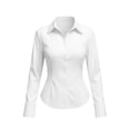 thumbnail image 4 of Besolor Button down Shirts for Women Long Sleeve Lapel Collar Dress Shirt Slim Fitted Business Casual Work Office Blouses Tops(X-Large,White), 4 of 7