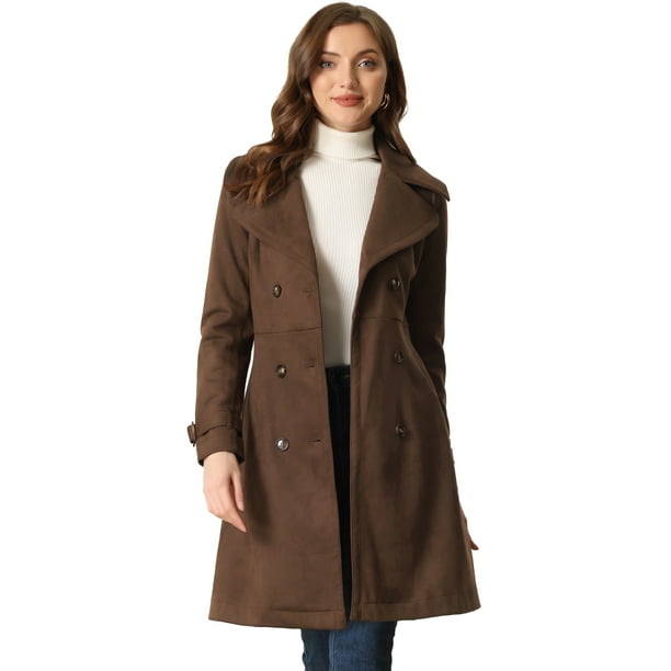 Gabardina para Mujer con Solapa Abrido de Gamuza Sintético con Doble Botonadura Allegra K Café S