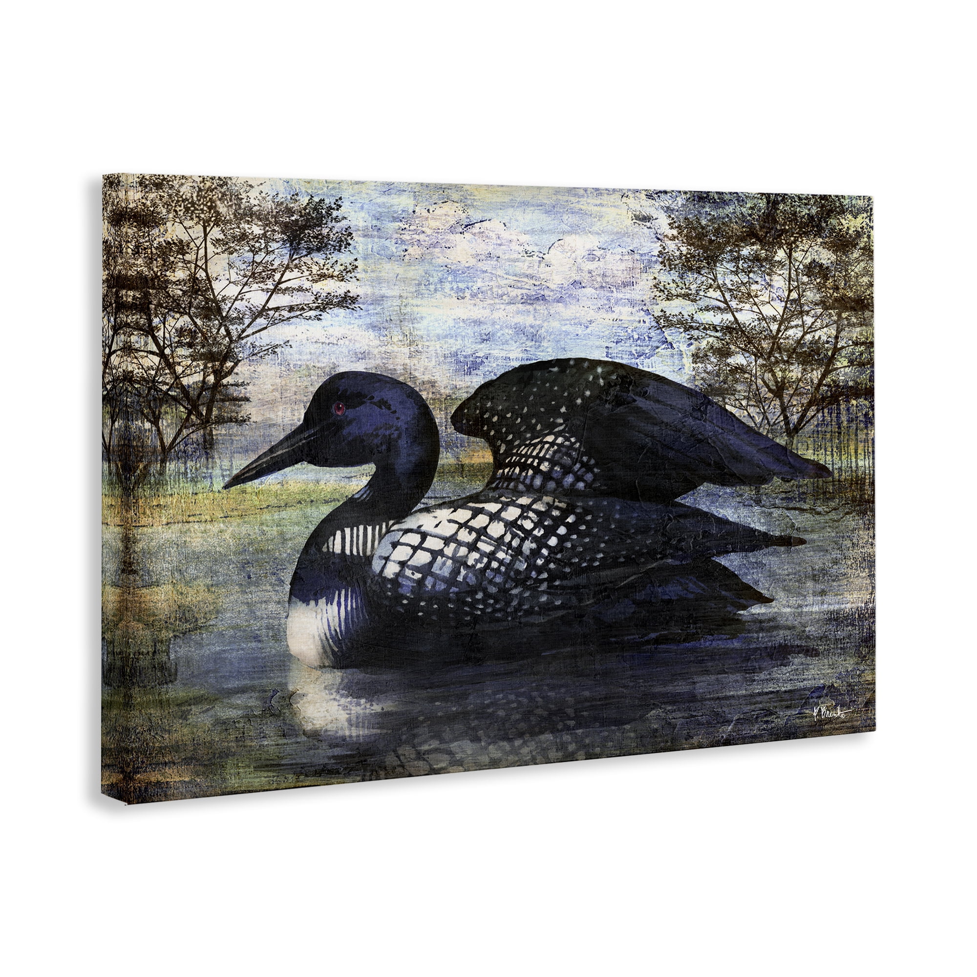 Stupell Industries Loon in Rustic Pond Animals Painting Wrapped Canvas Art Print Wall Art, 30 x 20