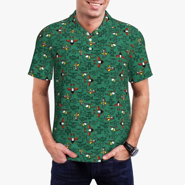 Fotbe Cartoon Air Transportation Camiseta Polo de Golf para Hombre con Estampado – Camisa Deportiva Transpirable con Cuello Abotonado-X-Large