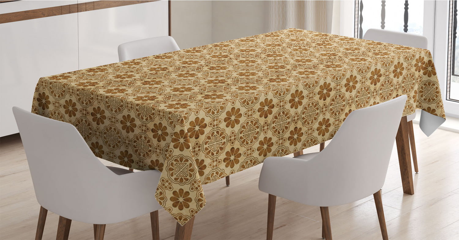 Maroon Coral and White Romantic Nature Scroll Style Pattern with Hand Drawn Leaves and Petals Ambesonne Floral Tablecloth Dining Room Kitchen Rectangular Table Cover 60 X 84 