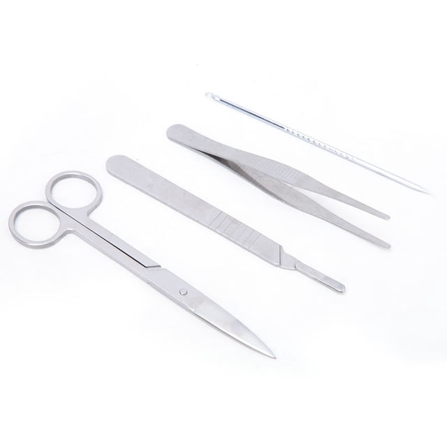 Juego de 4 pinzas de disección, tijeras, juego de agujas, disector para la fabricación de muestras biológicas, herramientas de laboratorio para el aula de estudiantes, J2708 Juego de 4 piezas