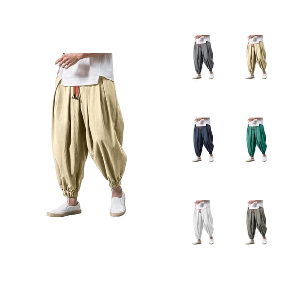 Harem Pants for Men 2026 Casual Drop Crotch Baggy Drawstring Wide Leg Hippie Pants Trousers