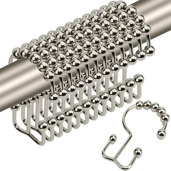 Shower Curtain Hooks,Sturdy Stainless Steel Double Sided Shower Hooks Rings for Bathroom Shower Curtain Rods Curtains Set of 12 Hooks - Nickel