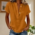 thumbnail image 4 of Wensltd Women Cotton Linen Shirts Solid Color Short Sleeve V Neck Basic Tops Casual Lightweight for Daily Wear, 4 of 6