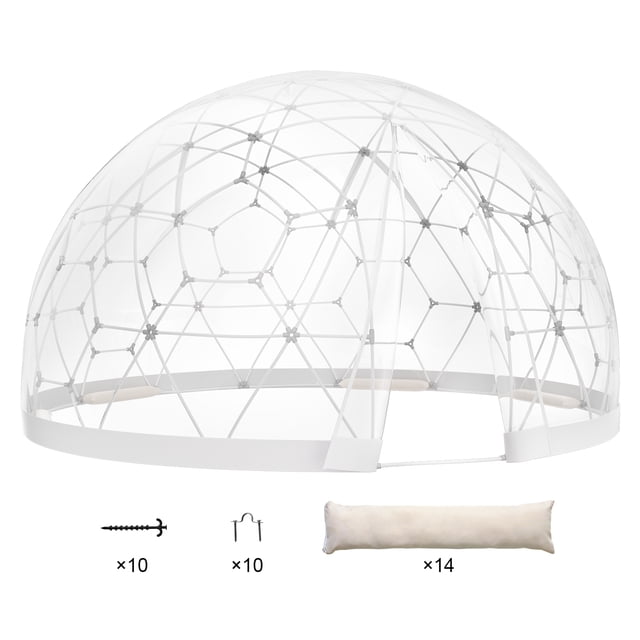 KFFKFF Outdoor Dome Shelter, 12 FT Transparent PVC, Upgraded Weatherproof Geodesic Dome for Patio, Backyard Dining, and Parties