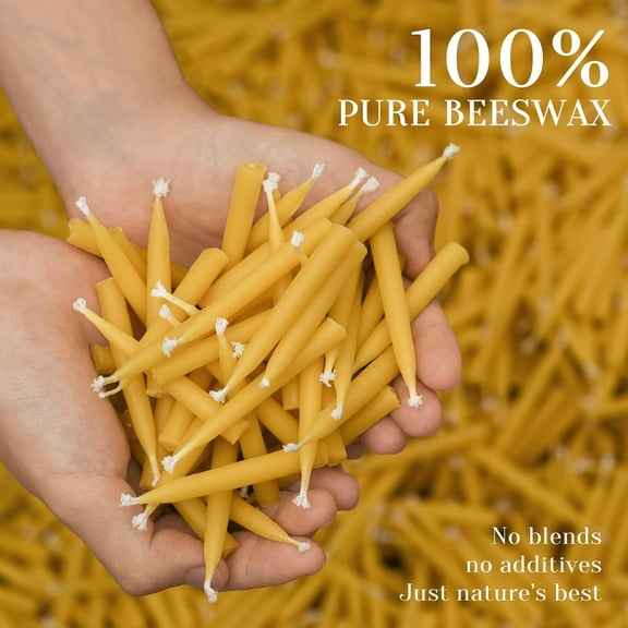 UDGIU-20 Minute Beeswax Meditation Candles for Birthday - 24pcs Mini Beeswax Taper Candle Gift Set with 2 Small Candle Holders