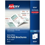 Avery Printable Tri-Fold Brochures with Mailing Seals, 8.5" x 11", Matte White, 100 Blank Brochure Paper for Inkjet Printers (8324)