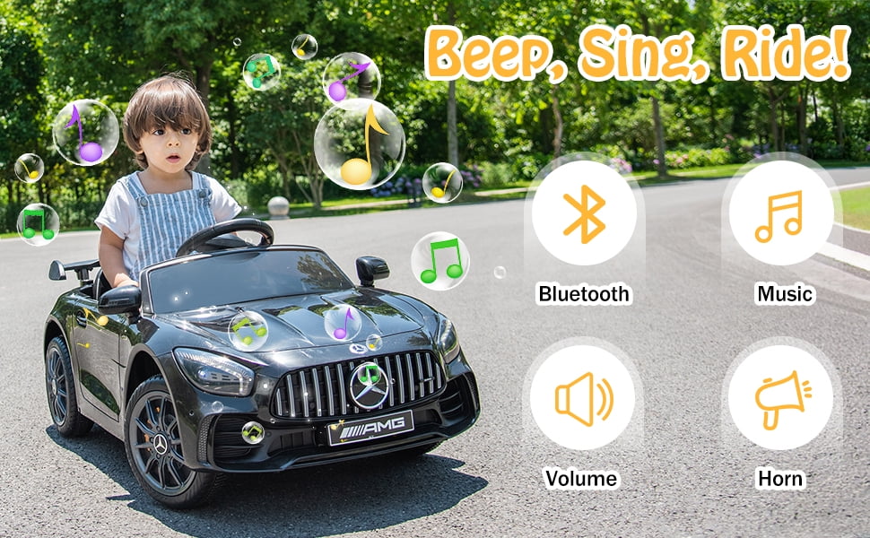 Winado 12V Kids Ride On Car for Toddlers, Licensed Mercedes Benz AMG GTR, Powered Electric Vehicle with 2.4G Remote Control, Black