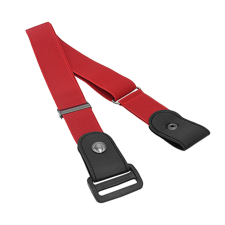 Comfortable Buckle Belts Web Belts for Pants and for Women Stretch Flat Waistband, Elastic Men Jeans Red with CBGELRT Strap Invisible