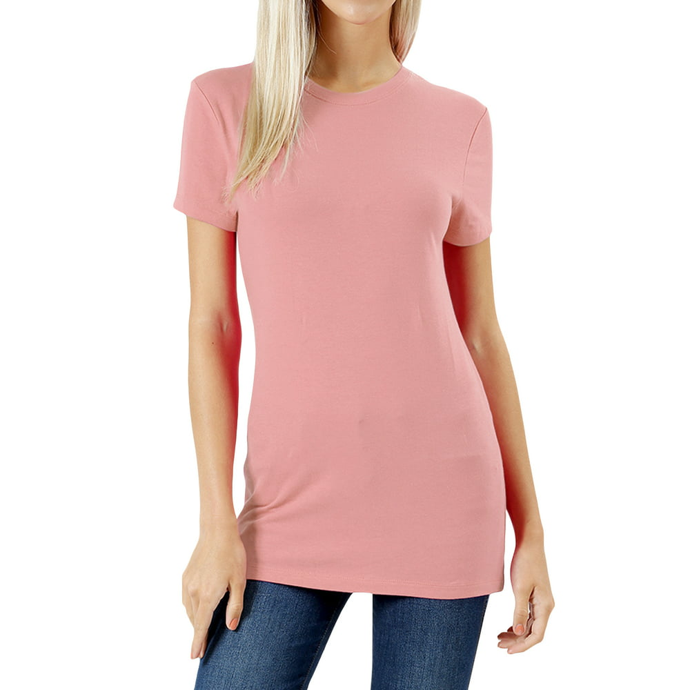 Thelovely Womens And Juniors Basic Round Crew Neck Short Sleeve