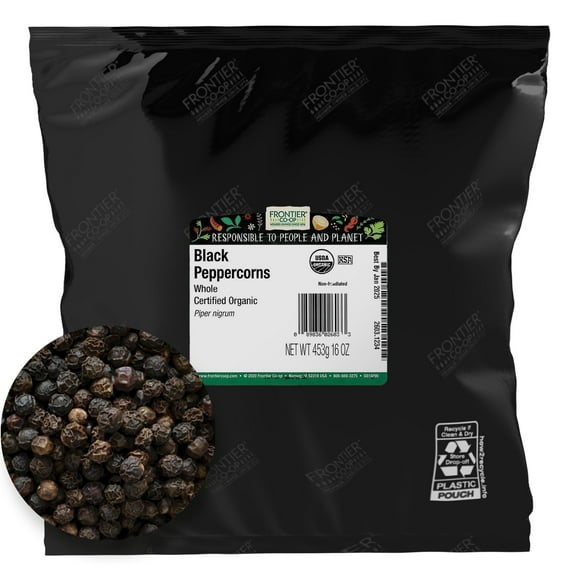 Frontier Co-op Certified Organic Whole Black Peppercorns, 16 oz Bag