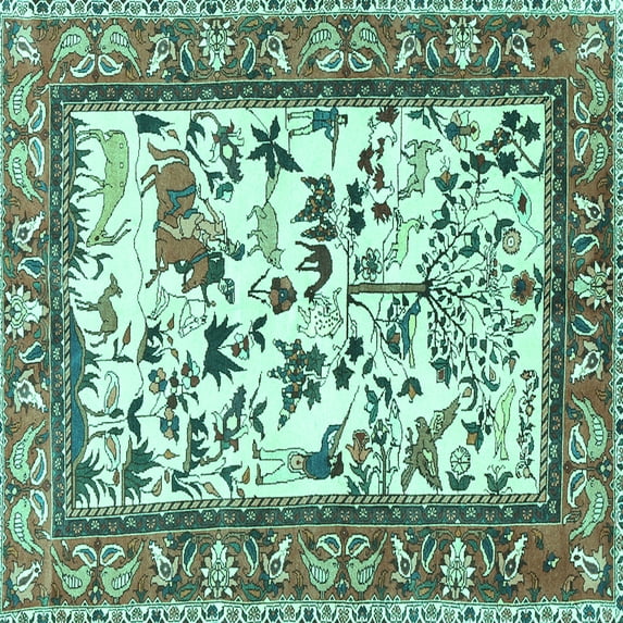 Ahgly Company Machine Washable Indoor Square Animal Turquoise Blue Traditional Area Rugs, 6' Square