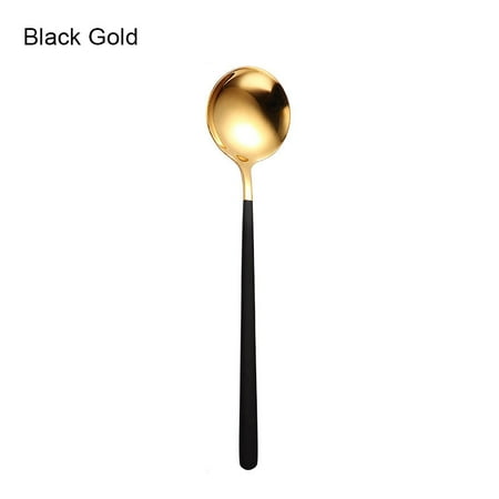 

VeliToy Stainless Steel Spoon Korean Style Spoon Household Exquisite Long Handle Spoon Soup Bibimbap Spoon(Black Gold)