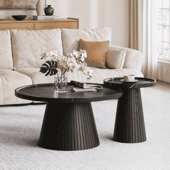 win2win Adult Nesting 2 Pieces Modern Engineering Wood, 2 Tables Black
