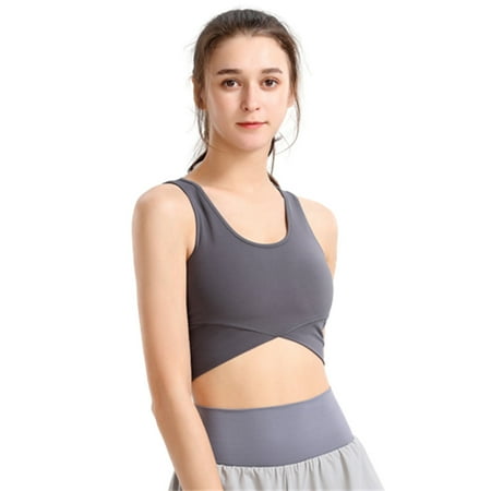 

Women s Sports Yoga Bra Backless Yoga Clothes Open Navel Gathering Yoga Vest Gray XL