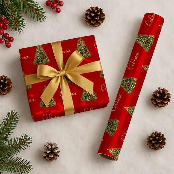 Custom Christmas Wrapping Paper, Personalized Wrapping Paper Rolls with Santa Claus Gingerbread Christmas Tree