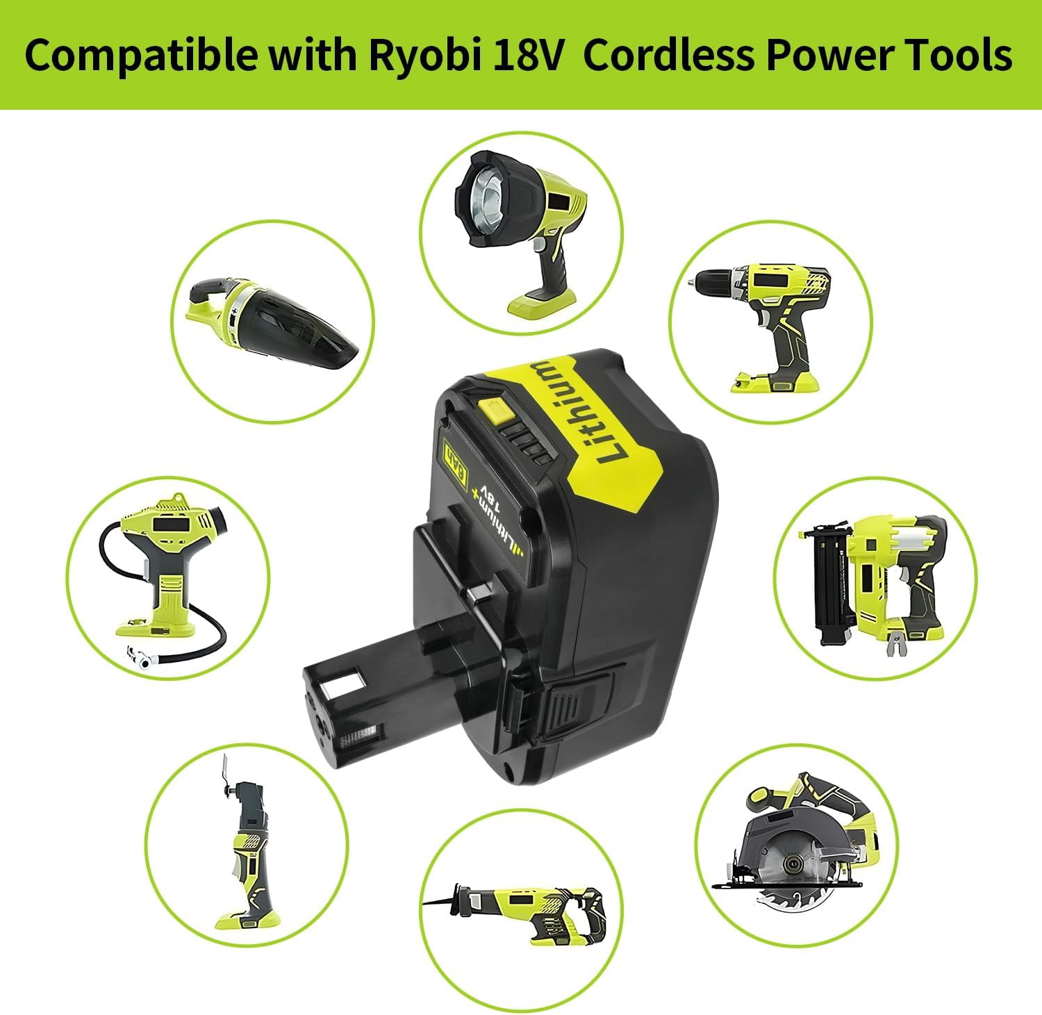 2Pack Replacement for Ryobi 18V Batteries 6.0Ah and 2-Port P117 Fast Charger for Ryobi ONE+ P108 P107 P105 P103 P102