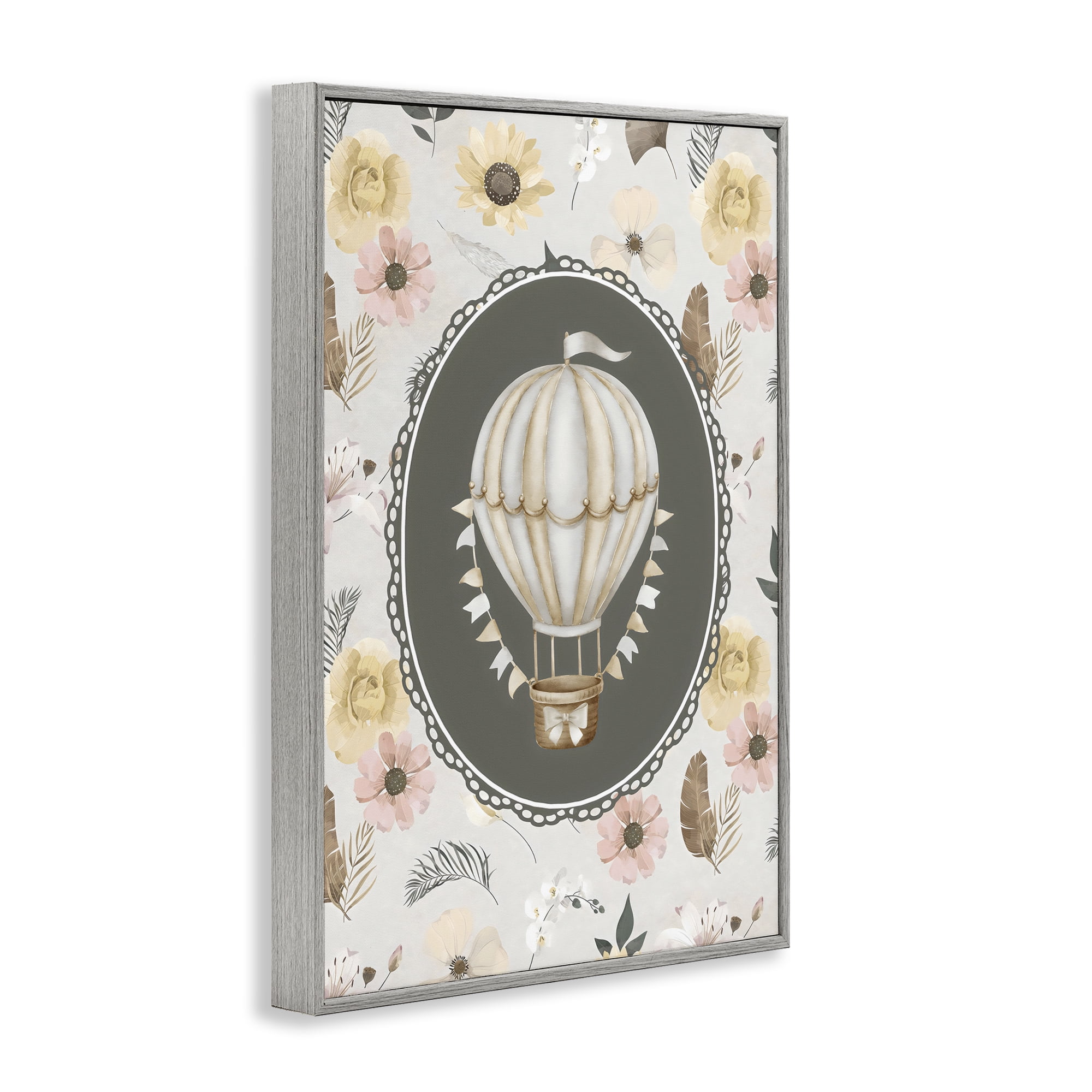 Stupell Industries Sunnyside Balloon over Florals Gray Framed Giclee Art, design by Ink Drop Loft