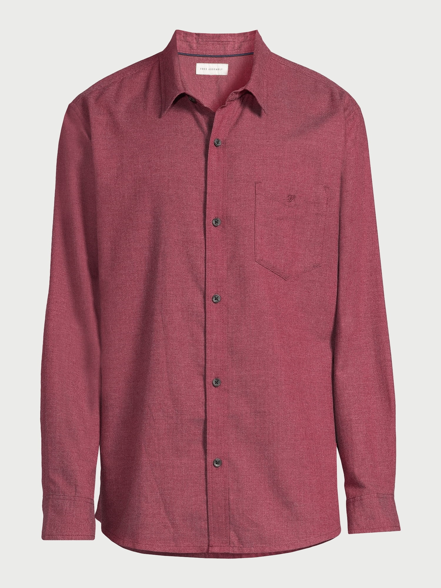 Free Assembly Men's Herringbone Shirt with Long Sleeves, Sizes XS-3XL