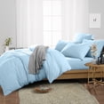 thumbnail image 2 of CCNY 100% Microfiber Duvet Cover with 2 Matching Pillowcases Oversized King Size Solid Pattern, Zipper Closure, Corner Ties (Light Blue), 2 of 7