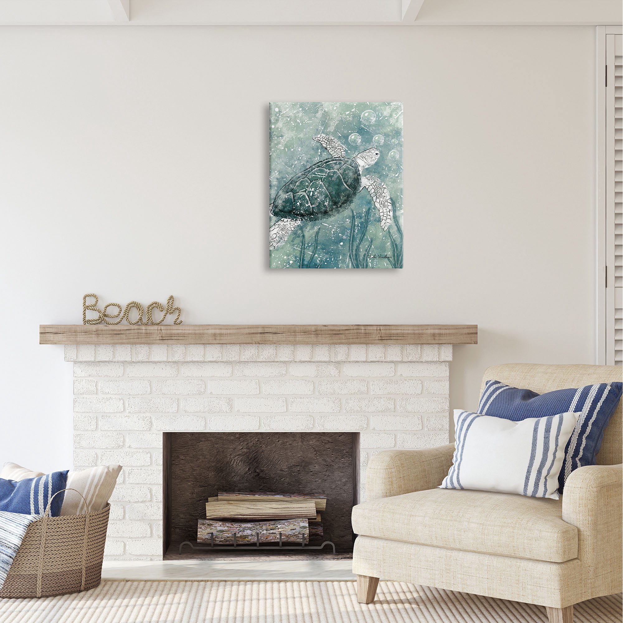 Stupell Industries Green Turtle & Bubbles Animals & Insects Painting Gallery Wrapped Canvas Print Wall Art, 24 x 30