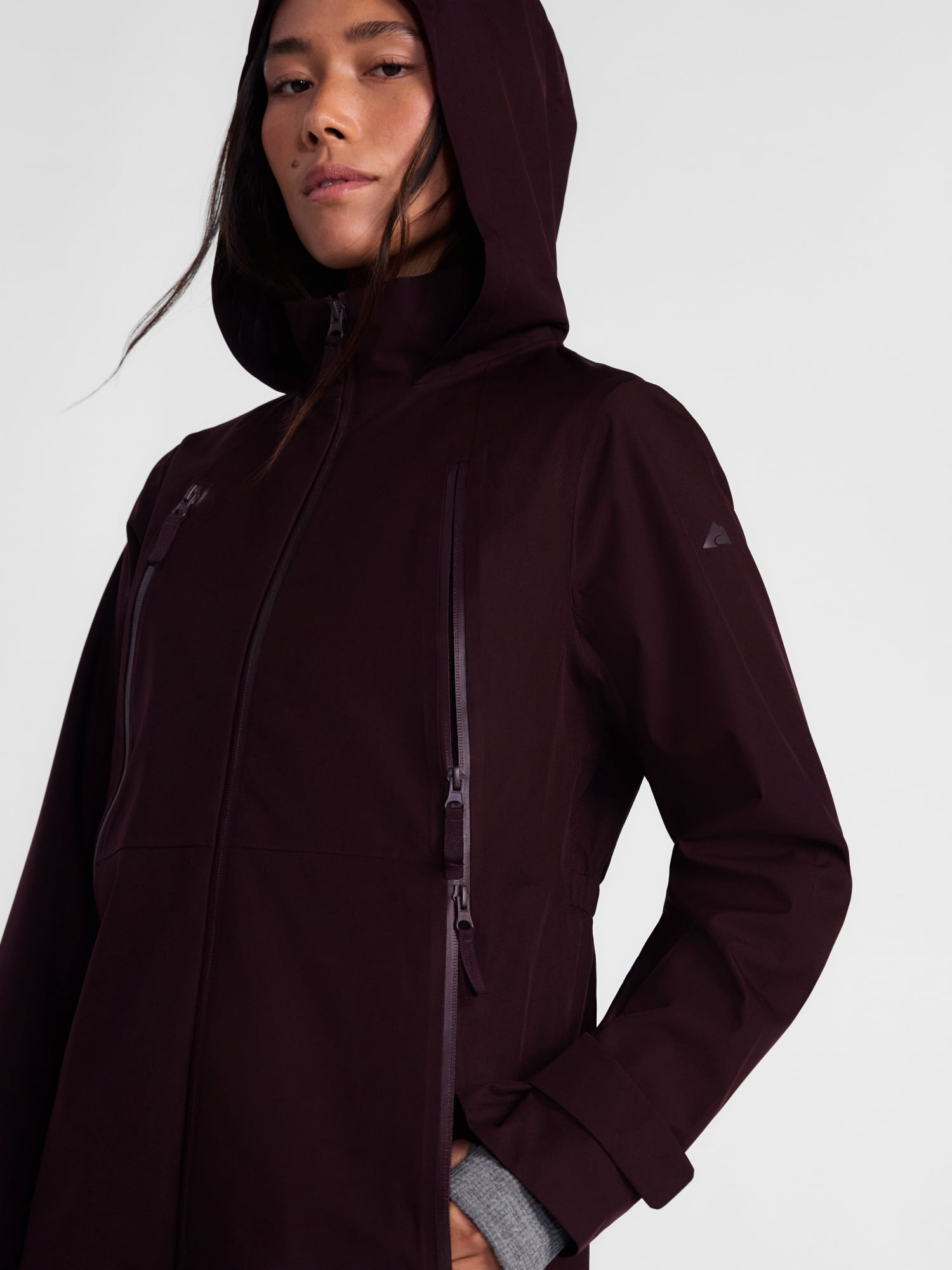 Ozark Trail Women's and Women's Plus Long Zip Rain Jacket with Hood, Sizes XS-3X