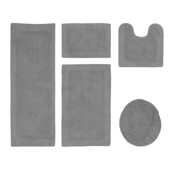Better Trends Edge Gray 100% Cotton 5 Piece Bath Rug Set