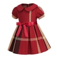 thumbnail image 5 of WOLLED 2-8Y Toddler Baby Girls Plaid Dress Kids Summer Casual Cotton Dresses Short-Sleeve Doll Collar Skirt, 5 of 10