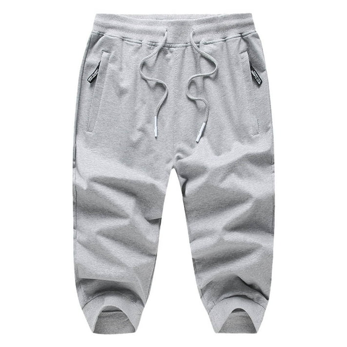 Satankud Men's Shorts Cotton 3/4 Capri Pants Casual Drawstring Zipper ...