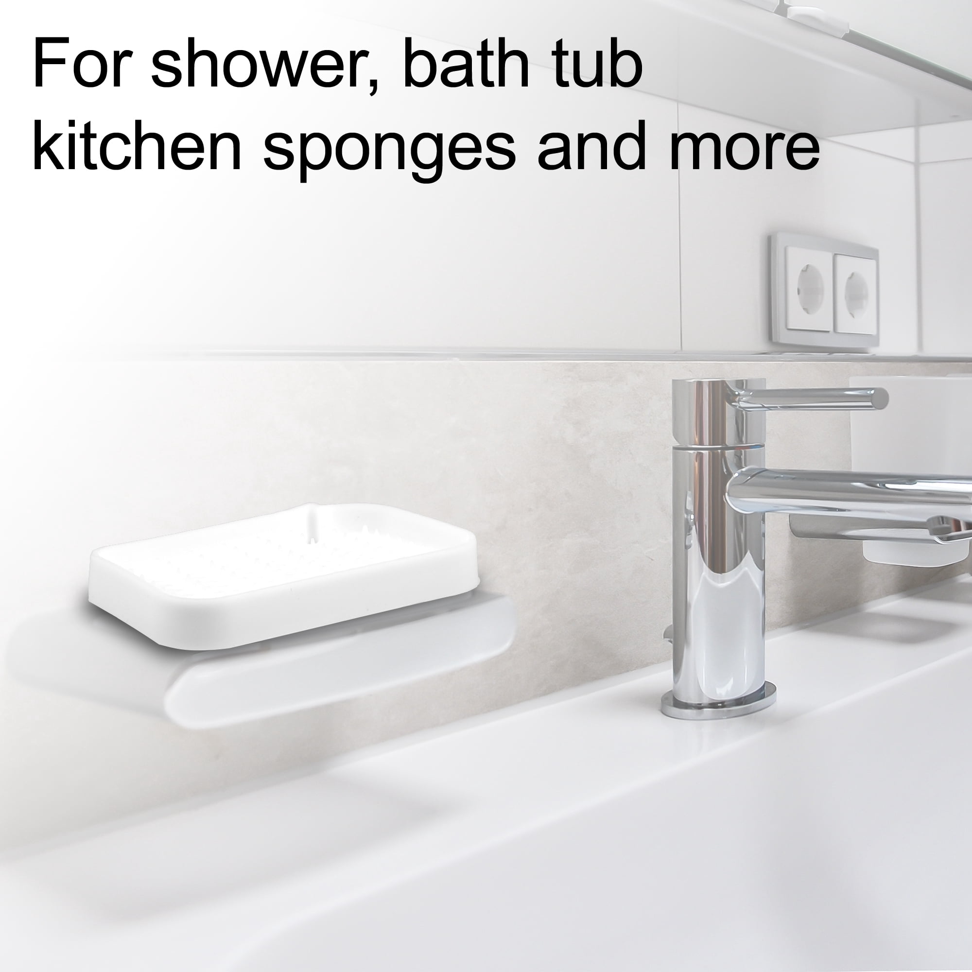Unique Bargains Soap Dish Soap Cleaning Storage Home Bathroom Kitchen Silicone White 2 Pcs