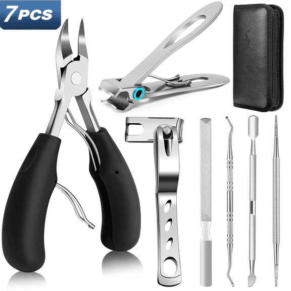 Toenail Clippers for Seniors Thick Toenails, Aucurwen Heavy Duty Toe Nail Clippers Adult Thick Nails Long Handle, Large Toenail Clippers for Thick Nails 7Pcs