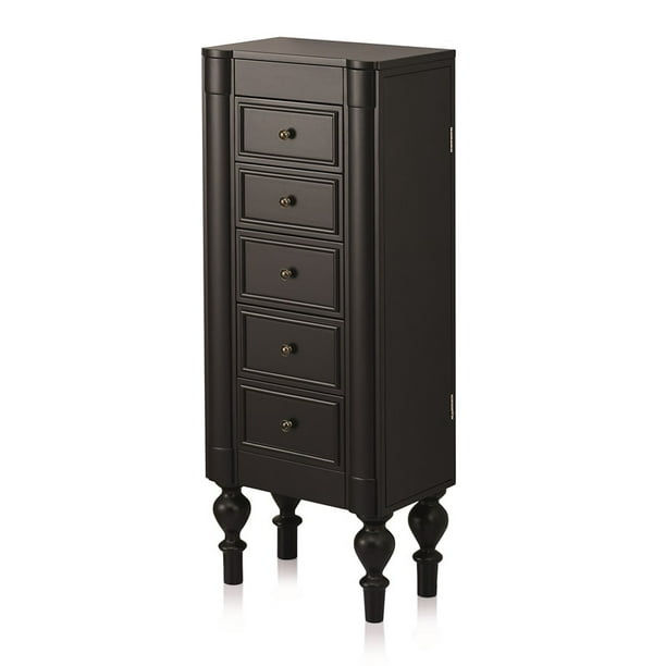 Contemporary Jewelry Armoire 2 Push Open Doors and 5 Drawers, Black