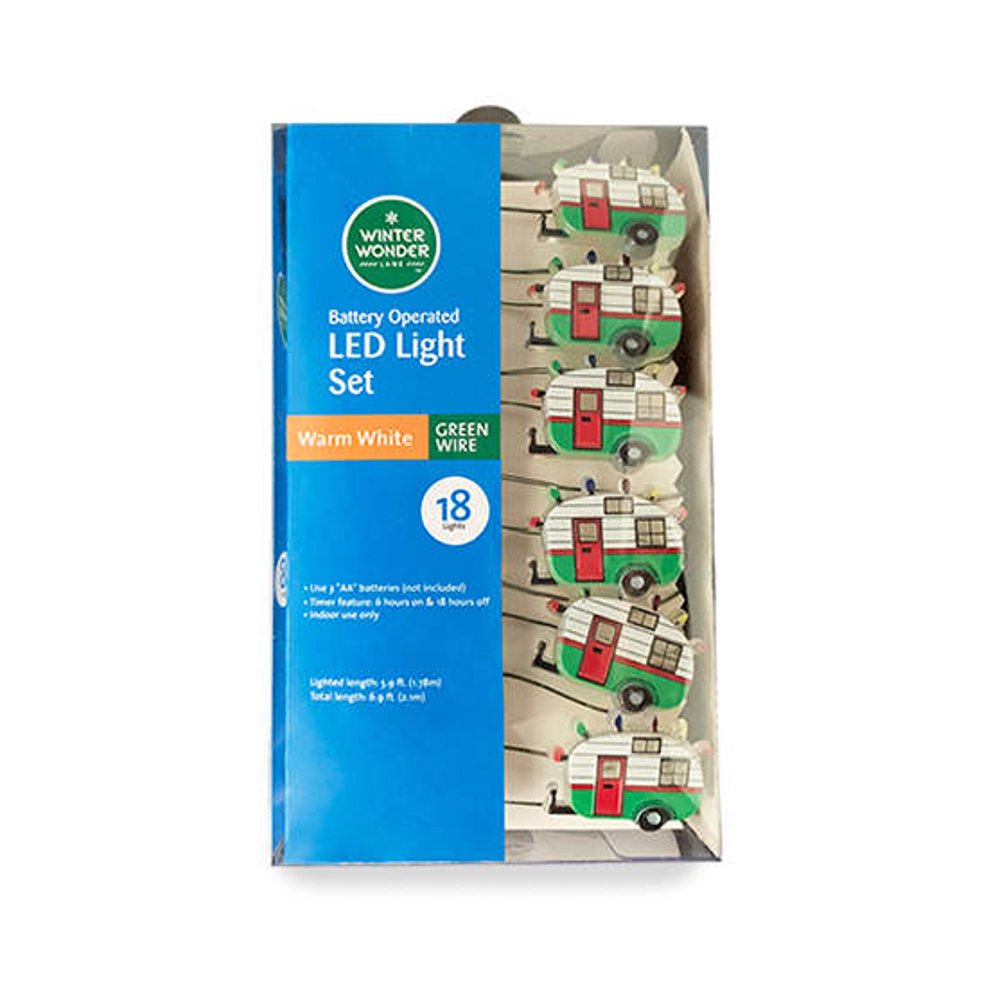 Mini Battery Operated LED Light Set Warm White Green Wire Christmas RV Camper 1 String of 18