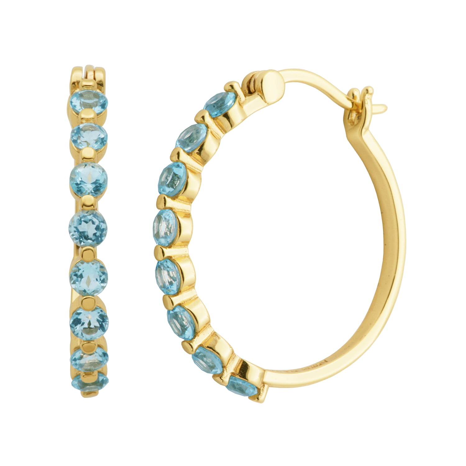 18K Gold over 925 Sterling Silver Genuine Sky Blue Topaz Hoop Earrings