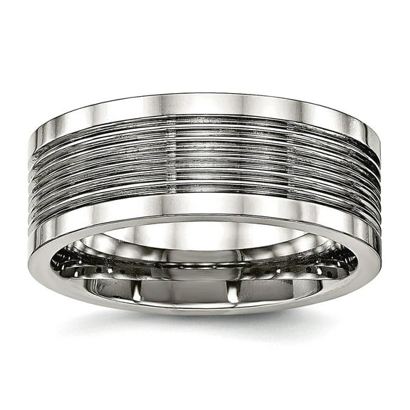 8mm Stainless Steel Polished Grooved Comfort Back Ring Size 8 Ring for Women