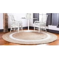 thumbnail image 2 of Handwoven Jute Area Rug,Natural Beige Color White Line Hand Braided Round Rugs for Bedroom, Kitchen, Living Room, Farmhouse Rugs for Living-7x7 Square Feet (84x84 Inch), 2 of 5