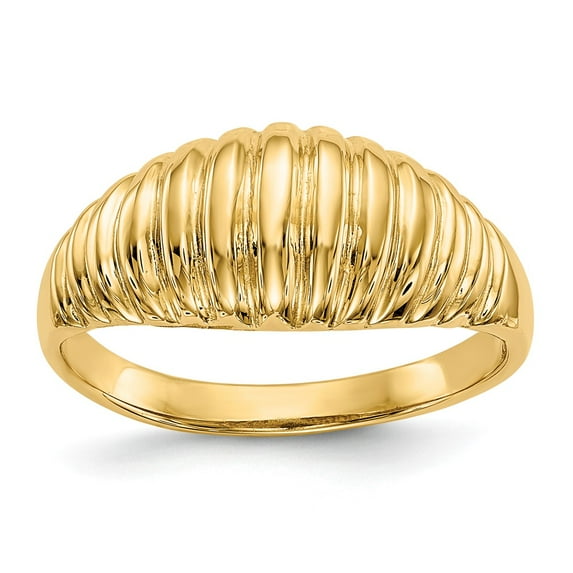 Solid 14k Yellow Gold Ribbed Dome Ring Band Size 8.5