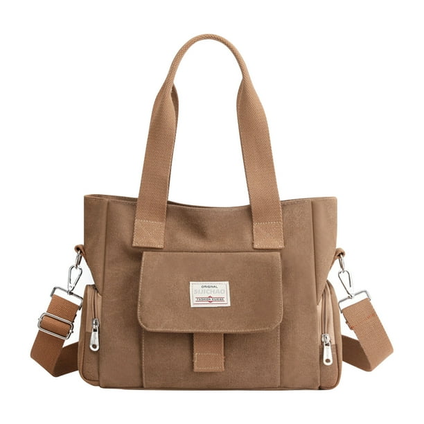 Bolsa de lona de gran capacidad, Bolso de mano de moda para mujeres, Bolso mensajero versátil - Color Café