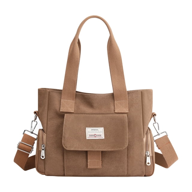 Bolsa de lona de gran capacidad, Bolso de mano de moda para mujeres, Bolso mensajero versátil - Color Café