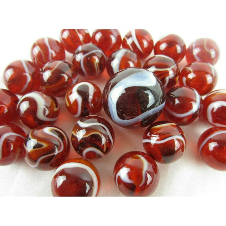 25 Glass Marbles Rooster Translucent Red/White Swirl Game Pack (24 Player, 1 Shooter)