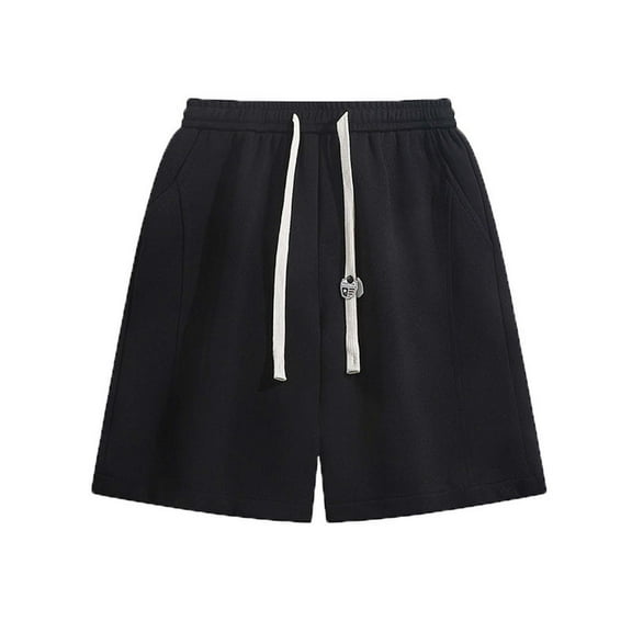 ALLLIST Straight-Leg Shorts Men Solid Mid Black Short Drawstring Comfy Palazzo Casual Shorts