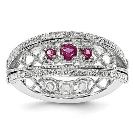 Flip Ring - Sterling Silver Created Ruby and Created White Sapphire 8mm Flip Ring