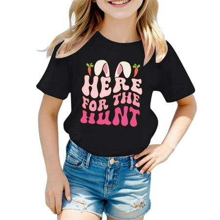 

Girls Spring Summer Casual Short Sleeve T Shirt Easter Bunny Alphabet Printed Round Neck Comfortable Children s Wear Girls Long Sleeve Tees Size 6 Blouse for Baby Girl Girls Plane Shirts Shirt 18 Tops