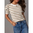 thumbnail image 4 of Women's Short Puff Sleeve Knit Tops 2024 Trendy Crewneck Striped T Shirts Casual Summer Blouses, 4 of 4